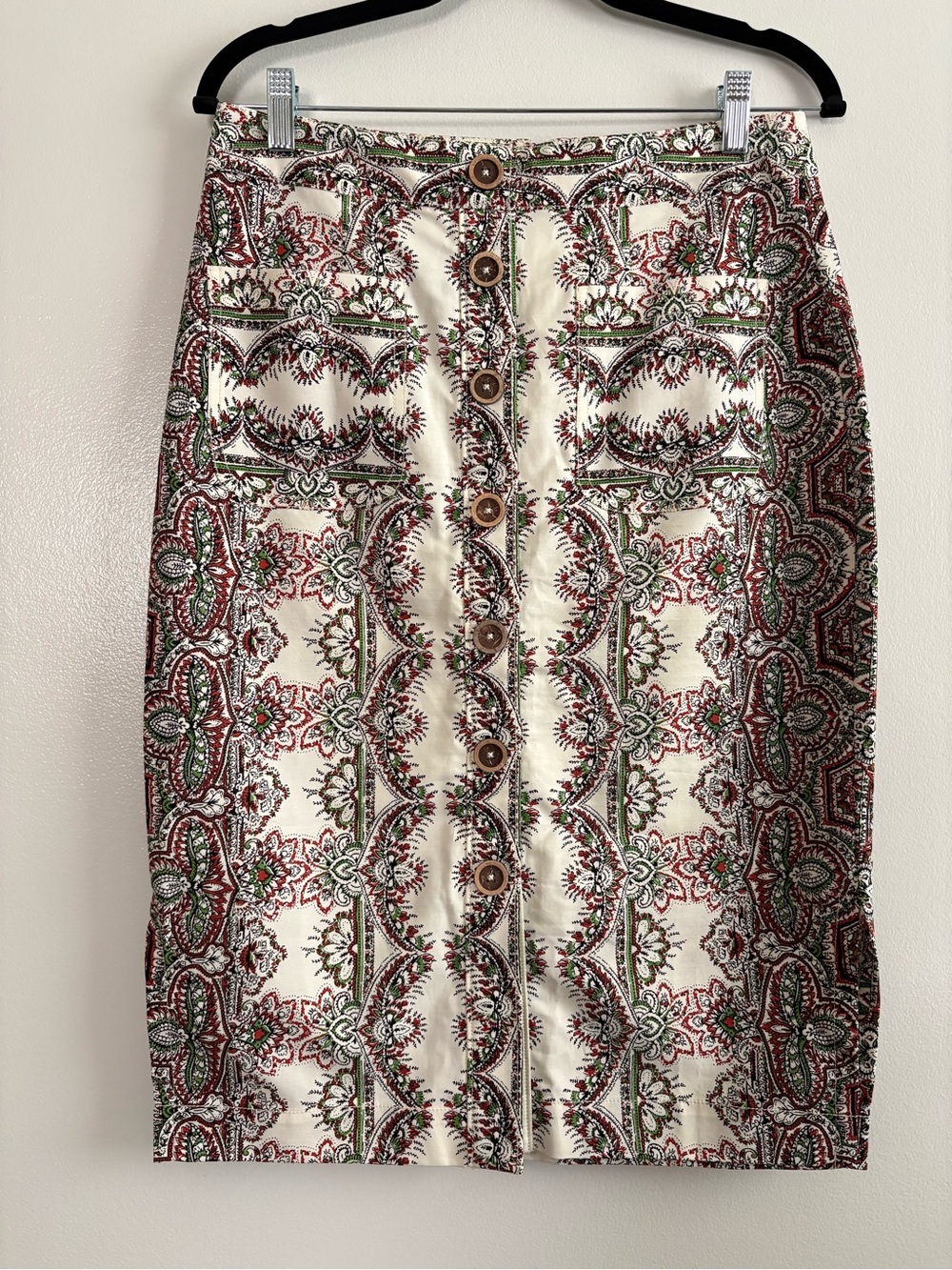 Maeve Anthropologie Kaleidoscope Button Front Pencil Skirt Geometric Medallion 8